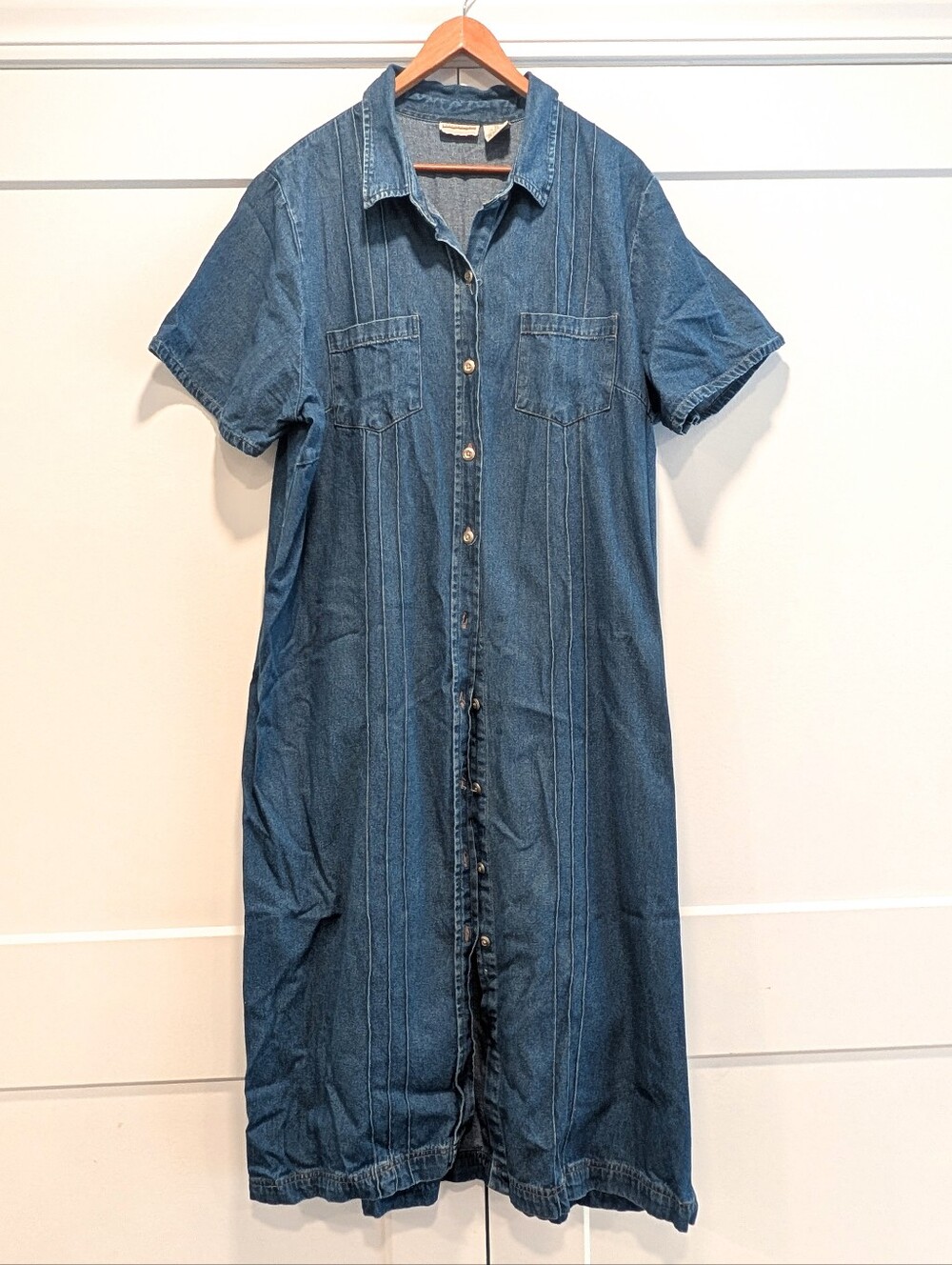 VINTAGE 90s Y2k Expressions Button-Front Blue Denim Midi Shirt Dress Size 2X